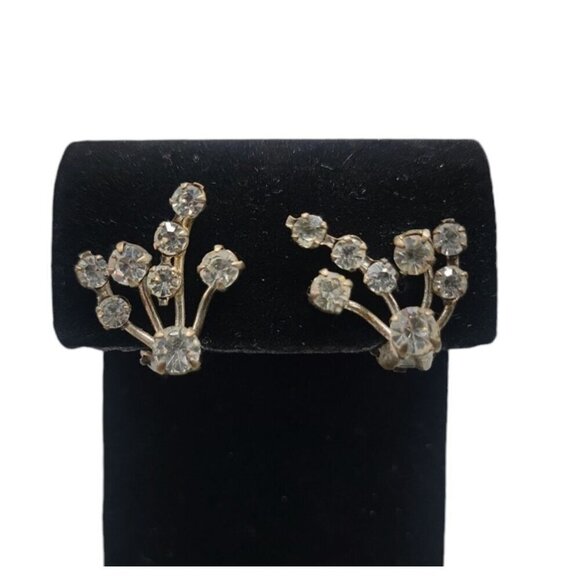 Spray Crystal Clip On Earrings Made in Austria Gold Tone - Picture 1 of 9